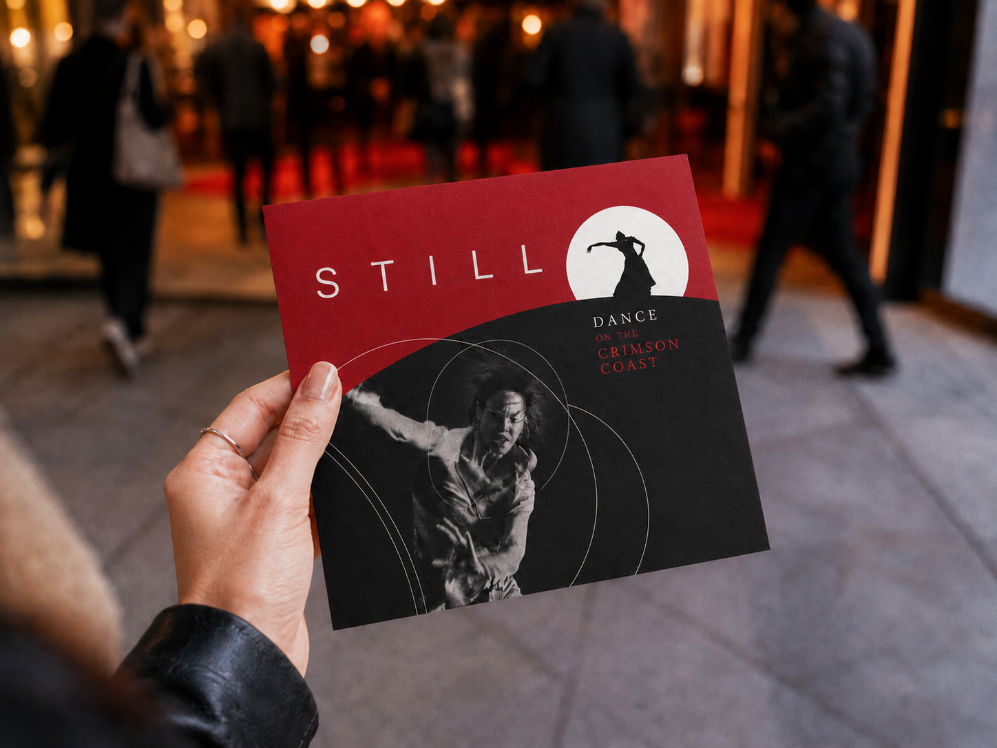Crimson Coast Dance branding mockup with poster, program, and cards